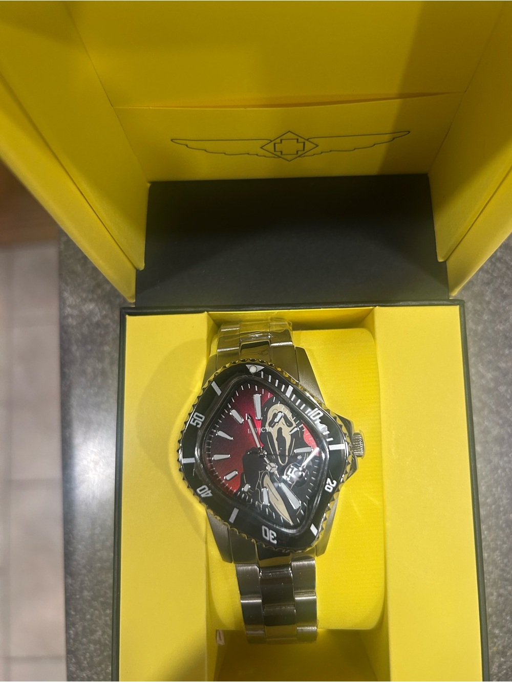 Invicta Men’s Silver Bracelet Watch with Red and Black Dial